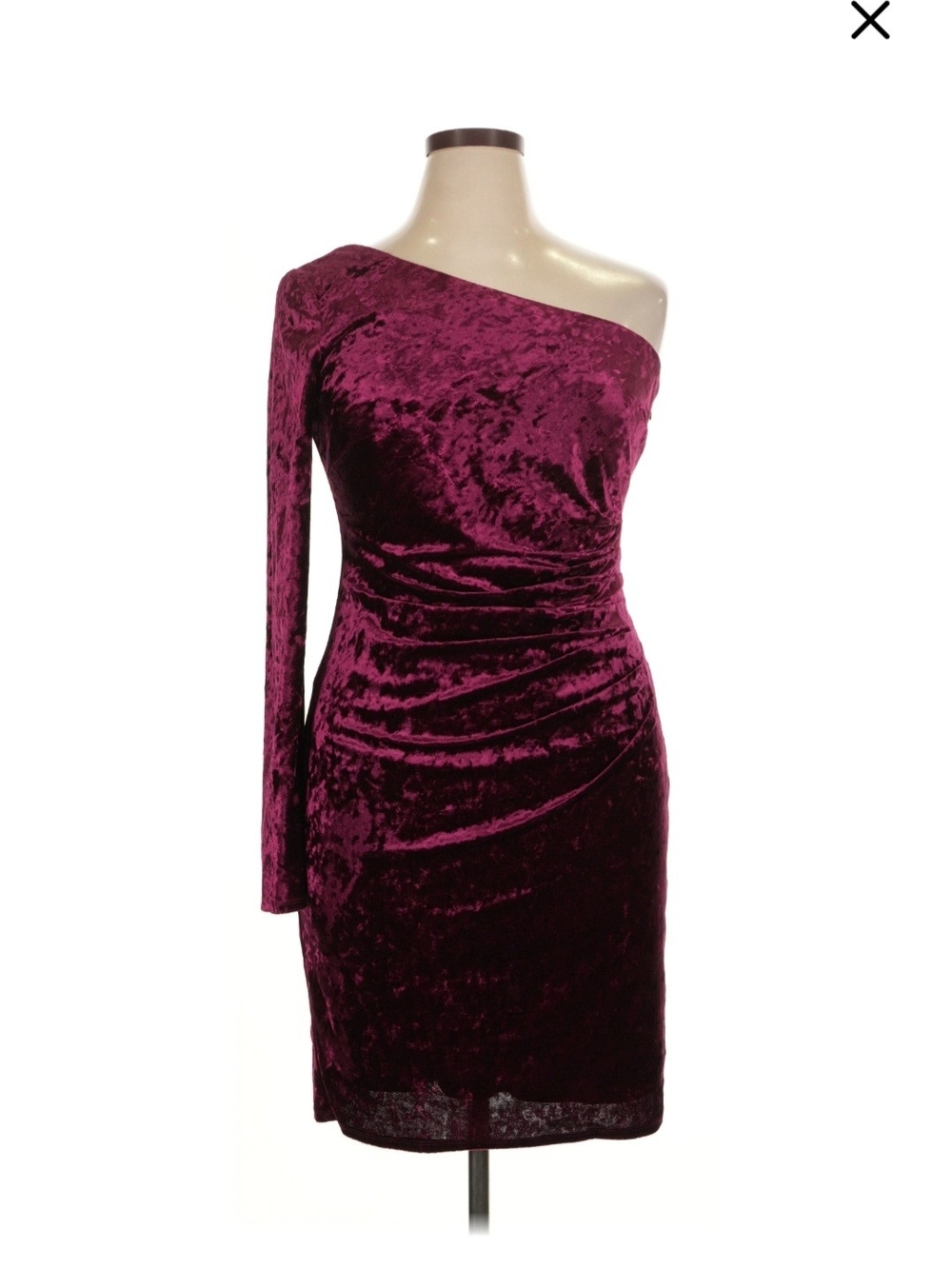 Eliza J One-Shoulder Crushed Velvet Dress in Plum